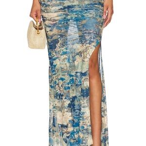 Ronny Kobo Collection Blue and Cream Pencil Skirt